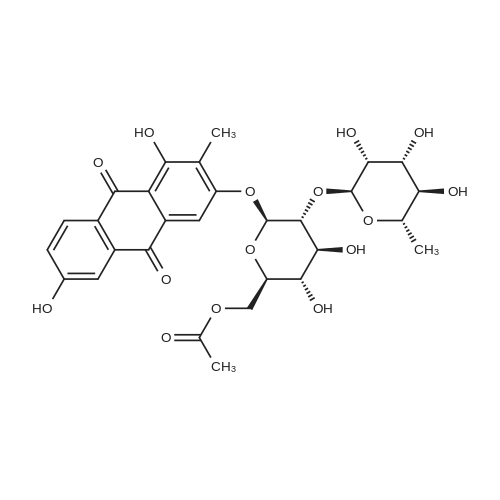 2-Methyl-1,3,6-trihydroxy-9,10-anthraquinone-3-O-α-rhamnosyl-(1→2)-β-D-glucoside 化学结构 CAS号:87686-87-1