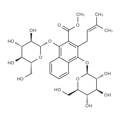 Methyl 1,4-bisglucosyloxy-3-prenyl-2-naphthoate 化学结构 CAS号：90685-26-0