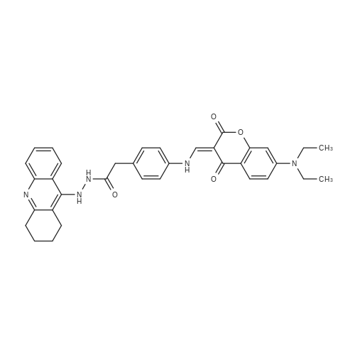 (E)-2-(4-(((7-(Diethylamino)-2,4-dioxochroman-3-ylidene)methyl)amino)phenyl)-N'-(1,2,3,4-tetrahydroacridin-9-yl)acetohydrazide 化学结构 CAS号：N/A