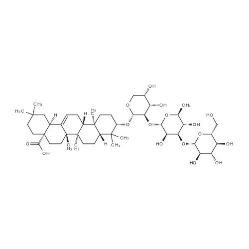 (3β)-3-[(O-β-D-Glucopyranosyl-(1→3)-O-6-deoxy-α-L-mannopyranosyl-(1→2)-α-L-arabinopyranosyl)oxy]olean-12-en-28-oic acid 化学结构 CAS号：103956-33-8