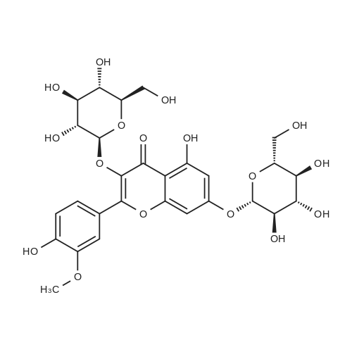 Isorhamnetin 3,7-di-O-β-D-glucopyranoside 化学结构 CAS号：6758-51-6