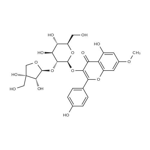 Rhamnocitrin 3-O-β-D-apiofuranosyl(1→2)-β-D-glucopyranoside 化学结构 CAS号：148031-68-9