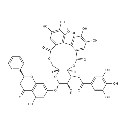 Pinocembrin 7-O-[3''-O-galloyl-4'',6''-hexahydroxydiphenoyl]-β-D-glucoside 化学结构 CAS号：205370-59-8