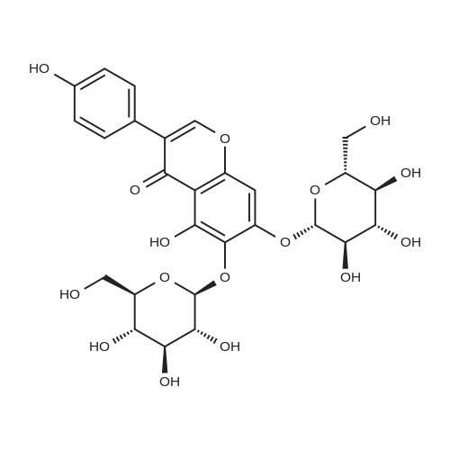 5,6,7,40-Tetrahydroxyisoflavone-6,7-di-o-b-D-glucopyranoside 化学结构 CAS号：1219001-04-3